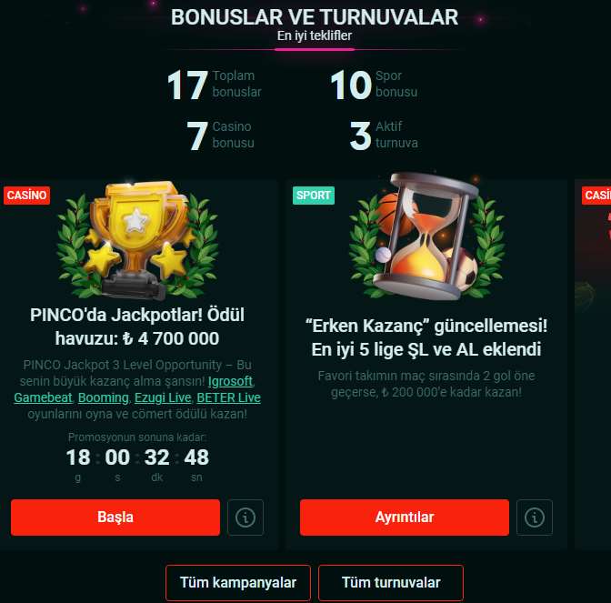 Tətbiqdə bonus təkliflərinin icmalı